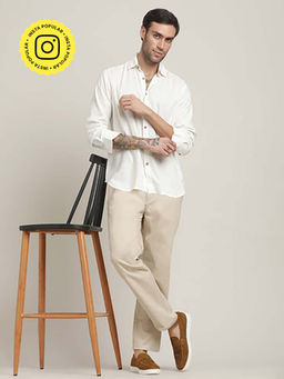 Saltpetre - Off White Relaxed Fit Linen Blend Shirt and Relaxed Fit Cotton Chinos