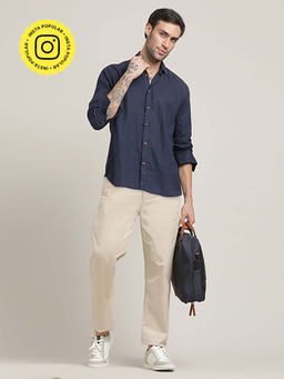 Saltpetre - Navy Blue Relaxed Fit Linen Blend Shirt and Relaxed Fit Cotton Chinos