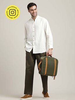 Saltpetre - Off White Relaxed Fit Mandarin Collar Shirt and Relaxed Fit Cotton Chinos