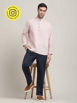 Saltpetre - Pink Regular Fit Mandarin Collar Shirt With Popover Placket Pant