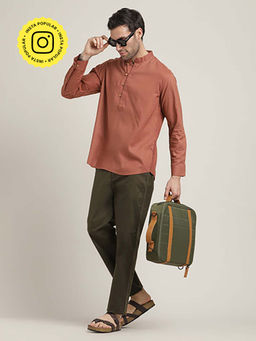 Saltpetre - Rust Regular Fit Mandarin Collar Shirt With Popover Placket Pant