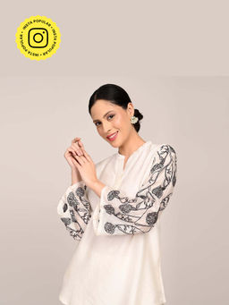 Saltpetre - Sylvia With Hand Embroidered Motif Pearl White Chanderi Silk Tunic