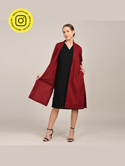 Saltpetre - Dakota Long Dress with Shirt Type Jacket - Maroon & Black
