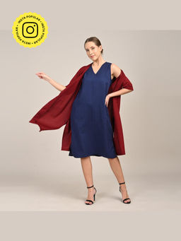Saltpetre - Dakota Long Dress with Shirt Type Jacket - Maroon & Navy