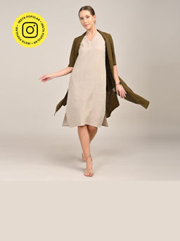 Saltpetre - Dakota Long Dress with Shirt Type Jacket - Olive & Greige