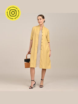 Saltpetre - Dakota Long Dress with Shirt Type Jacket - Yellow & Greige