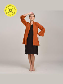 Saltpetre - Demi Mid Length Dress with Shirt Type Jacket - Autumn Rust & Coffee Brown