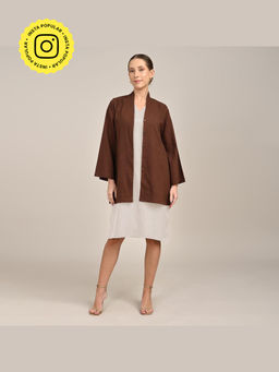Saltpetre - Demi Mid Length Dress with Shirt Type Jacket - Coffee Brown & Greige