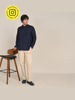 Saltpetre - Mens Relaxed Fit Solid Navy Blue Shirt