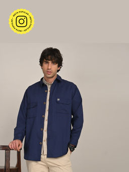Saltpetre - Mens Relaxed Fit Solid Navy Blue Shirt