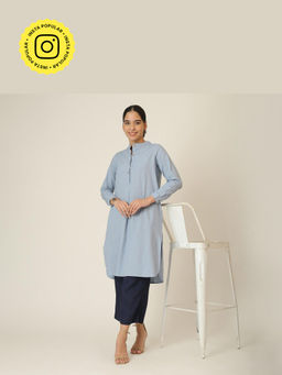 Saltpetre - Blue Sofia Pleated Tunic And Long-Leg Pants