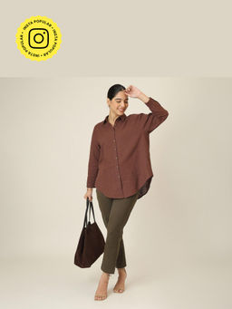 Saltpetre - Brown Oversized High Low Hem Shirt And Chinos