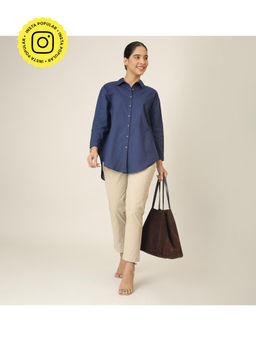 Saltpetre - Blue Oversized High Low Hem Shirt And Chinos