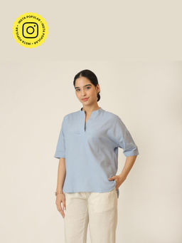 Saltpetre - Blue Solid Kimono Top