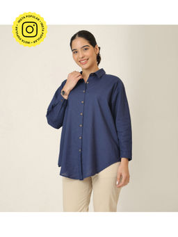 Saltpetre - Navy Blue Solid Oversized Shirt