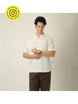 Saltpetre - Summer Relaxed Fit Semi Spread Collar Linen Blend Ecru Off White Shirt