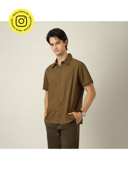 Saltpetre - Summer Relaxed Fit Semi Spread Collar Linen Blend Olive Green Shirt
