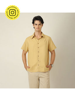 Saltpetre - Summer Relaxed Fit Semi Spread Collar Linen Blend Yellow Shirt
