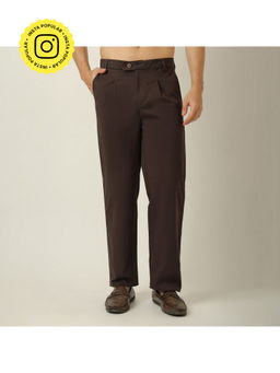Saltpetre - Relaxed Fit Pleated Cotton Coffee Brown Trouser