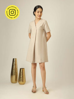 Saltpetre - Women Front Pleat Dress - Beige