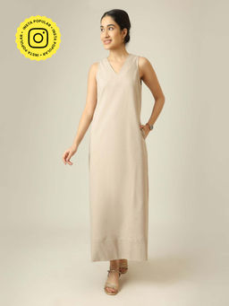 Saltpetre - Women Linen Maxi Dress - Beige