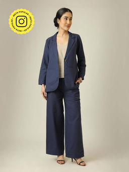 Saltpetre - Navy Blue Women Linen Co-Ord Set