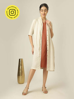 Saltpetre - Women Overlay With Dress - Beige And Terracotta Brown