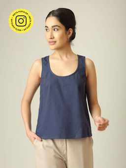 Saltpetre - Women Round Neck Tank Top - Navy Blue