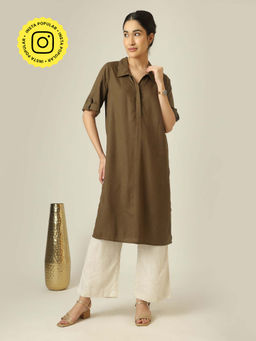 Saltpetre - Soraya Linen Long Tunic - Olive Green