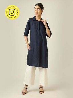 Saltpetre - Soraya Linen Long Tunic - Navy Blue