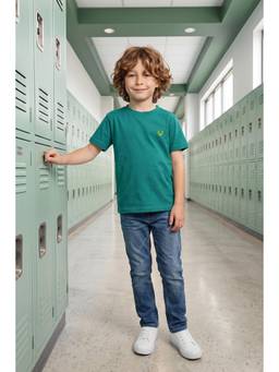 Allen Solly - Boys Green Solid Round Neck T-Shirt