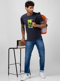 Globus - Men Mid Blue Stretchable Mid-rise Tapered Fit Jeans