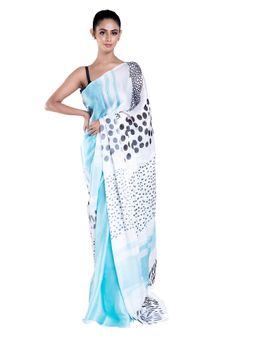 Boveee - Manon Satin Georgette Digital Printed Saree In Blue Color with Unstitched Blouse
