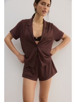 H&M - Women Brown Viscose-Blend Shirt with Shorts
