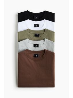 H&M - Men Beige 5-Pack Regular Fit T-Shirts