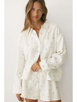 H&M - Women White Pyjama Shirt And Shorts