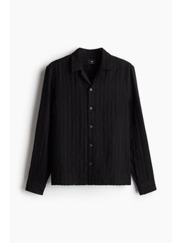 H&M - Men Black Regular Fit Long-Sleeved Resort Shirt