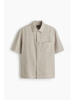 H&M - Men Beige Oversized Fit Short-Sleeved Linen-Blend Shirt