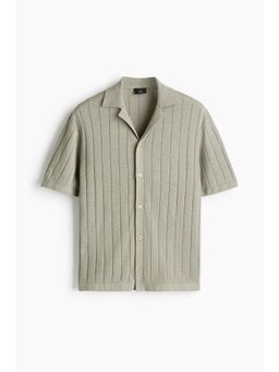 H&M - Men Green Regular Fit Linen-Blend Resort Shirt