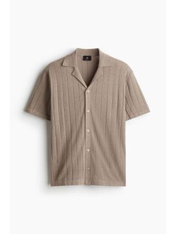 H&M - Men Beige Regular Fit Linen-Blend Resort Shirt