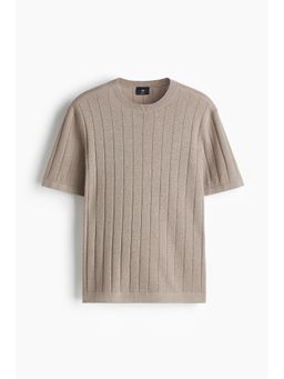 H&M - Men Beige Regular Fit Knitted T-Shirt