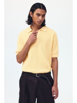 H&M - Men Yellow Regular Fit Cable-Knit Polo T-Shirt