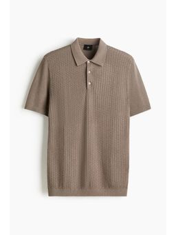 H&M - Men Beige Slim Fit Cable-Knit Polo Shirt