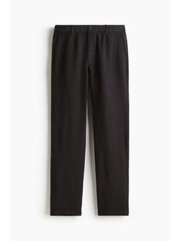H&M - Men Black Regular Fit Linen-Blend Trousers