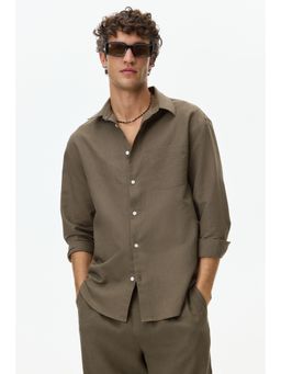H&M - Men Green Relaxed Fit Linen-Blend Shirt