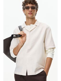 H&M - Men Beige Relaxed Fit Linen-Blend Resort Shirt