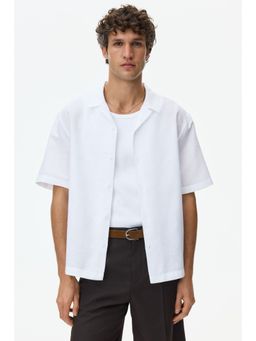 H&M - Men White Relaxed Fit Linen-Blend Resort Shirt