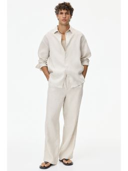 H&M - Men Beige Loose Fit Linen Trousers