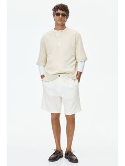 H&M - Men White Relaxed Fit Linen-Blend Shorts
