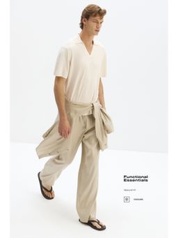 H&M MOVE - Men Beige Cooling Regular Fit Knitted Polo Shirt